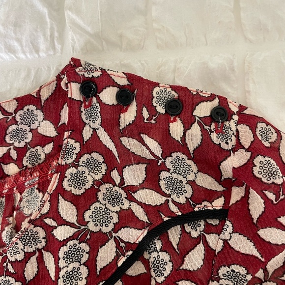 ba&sh Billy ruched Red and White Sheath Dress with Peter Pan Collar - Picture 8 of 13